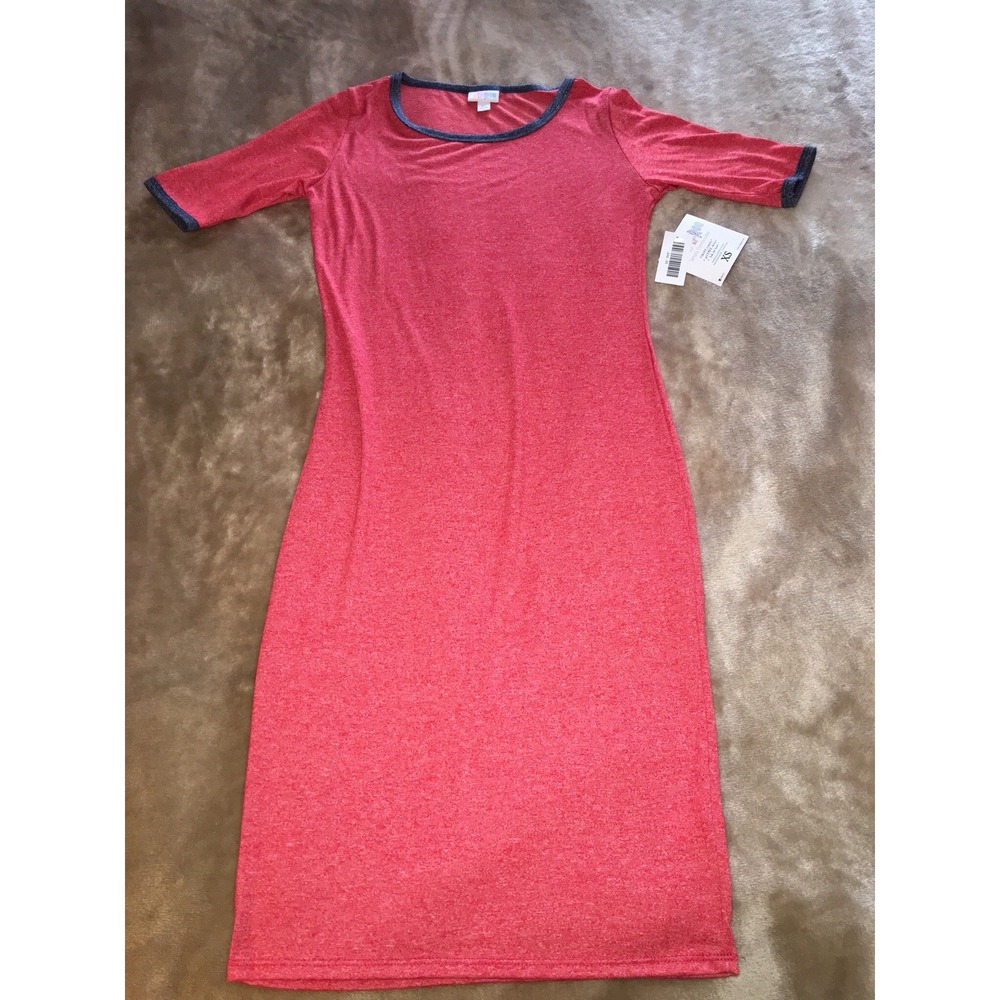 NWT LulaRoe Julia Dress XS Red Blue accent Soft!‎ short sleeve pullover